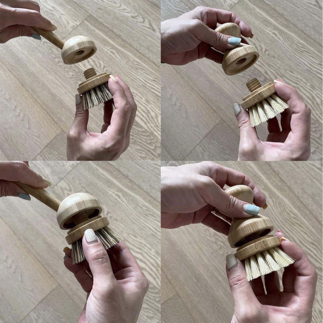 Bamboo Long & Knob Handle Cleaning Brush Set Sisal Palm Fiber Scrubber Interchangeable Detachable Replacement Head - Neuhabitat