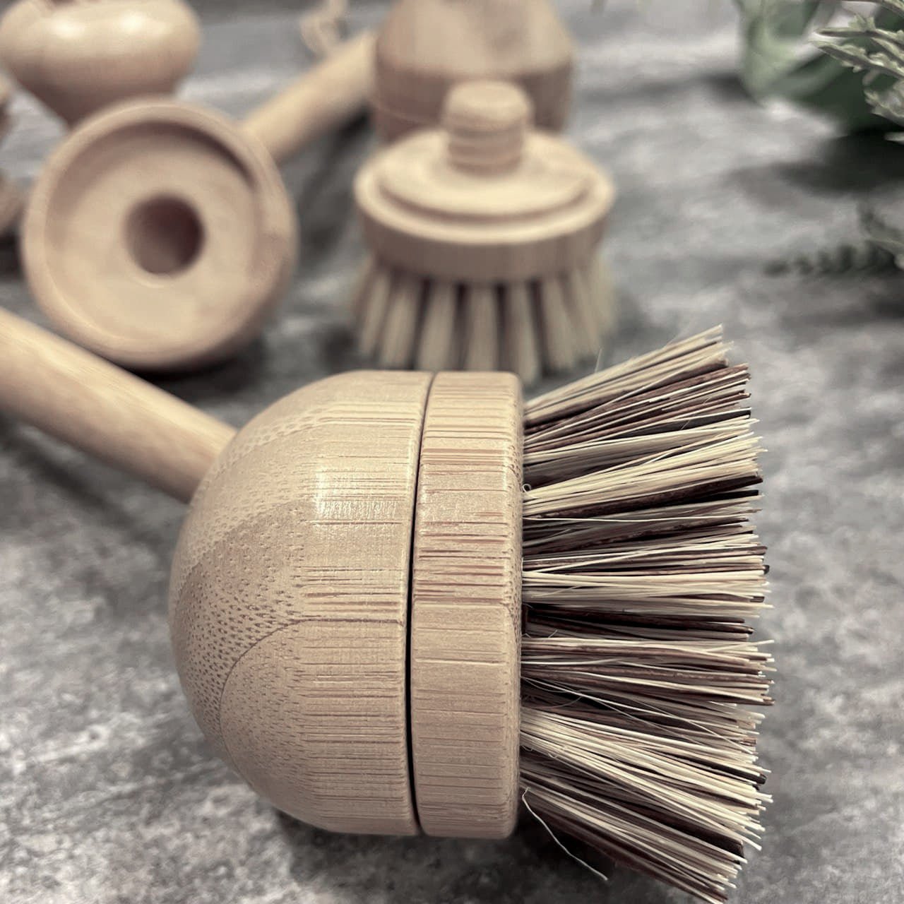 Bamboo Long & Knob Handle Cleaning Brush Set Sisal Palm Fiber Scrubber Interchangeable Detachable Replacement Head - Neuhabitat