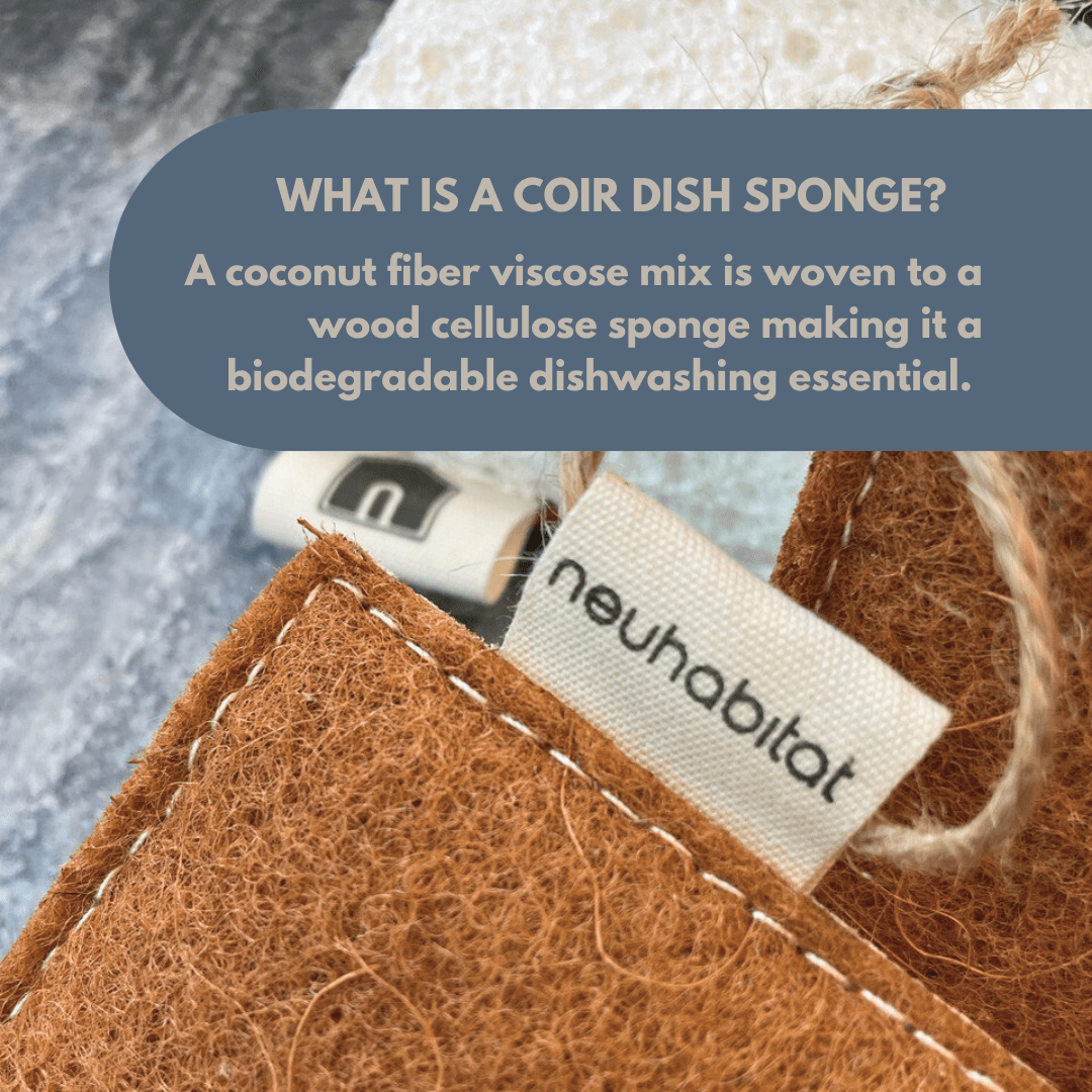 Coir Cellulose Dishwashing Sponge Natural Cotton Stitched Plant - based Eco Friendly Coconut Fiber Scrubber Scouring Pads - Neuhabitat
