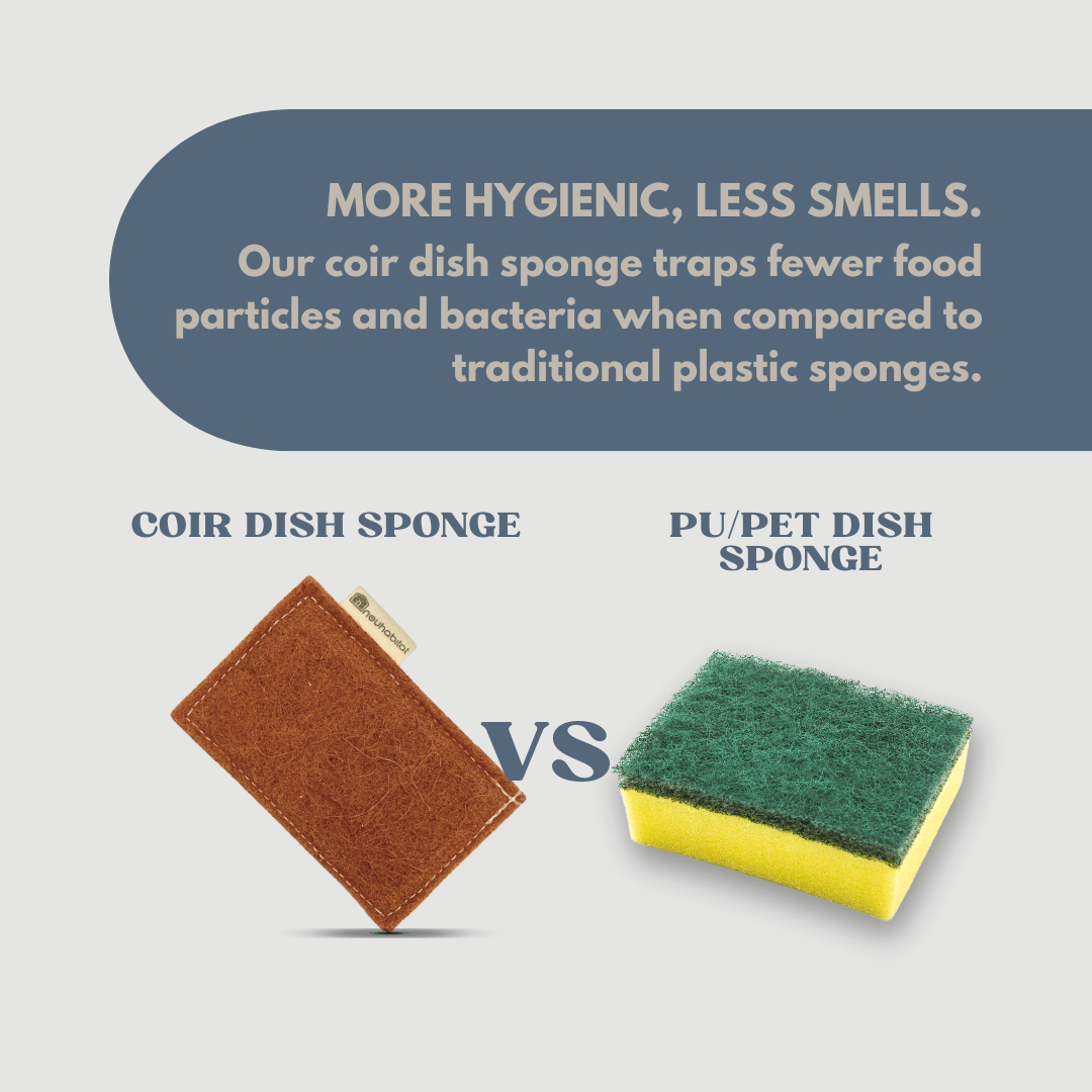 Coir Cellulose Dishwashing Sponge Natural Cotton Stitched Plant - based Eco Friendly Coconut Fiber Scrubber Scouring Pads - Neuhabitat