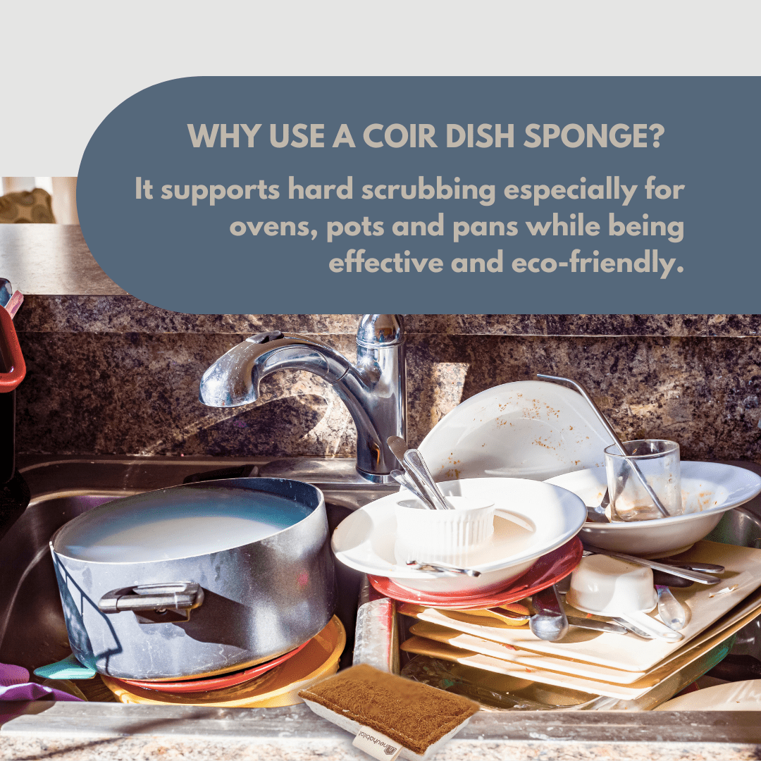 Coir Cellulose Dishwashing Sponge Natural Cotton Stitched Plant - based Eco Friendly Coconut Fiber Scrubber Scouring Pads - Neuhabitat