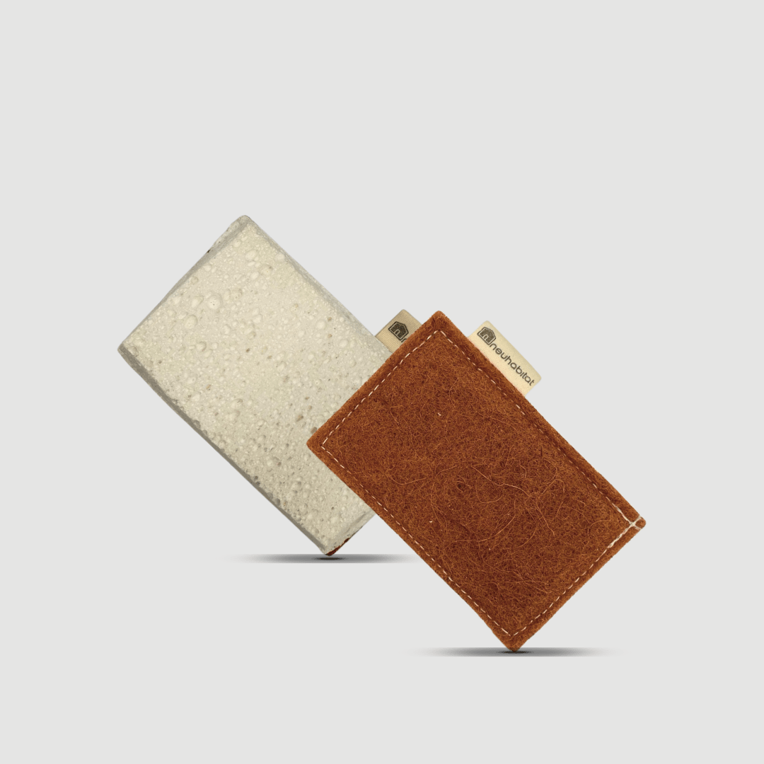 Coir Cellulose Dishwashing Sponge Natural Cotton Stitched Plant - based Eco Friendly Coconut Fiber Scrubber Scouring Pads - Neuhabitat