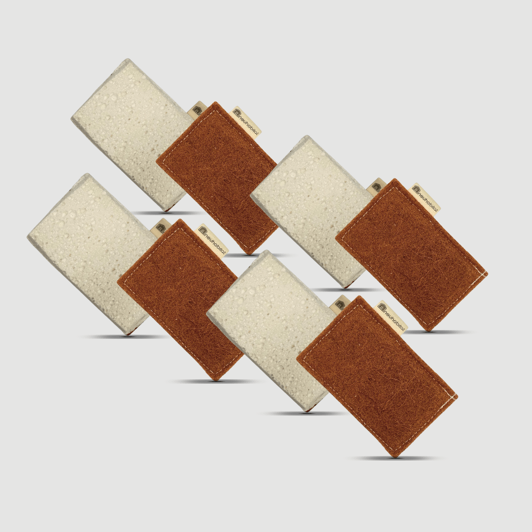 Coir Kitchen Sponge 2 - Piece Set Coconut Cellulose Dishwashing Natural Cotton Stitched Wood Pulp Eco Friendly Scrubber Scouring Pads - Neuhabitat