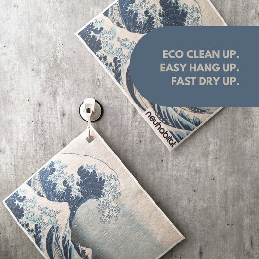 Extra Large Swedish Dishcloth With Eyelet 2-Piece Set Earth Friendly Biodegradable Super Absorbent Multi-Purpose Cleaning White Sponge Cloth - Neuhabitat