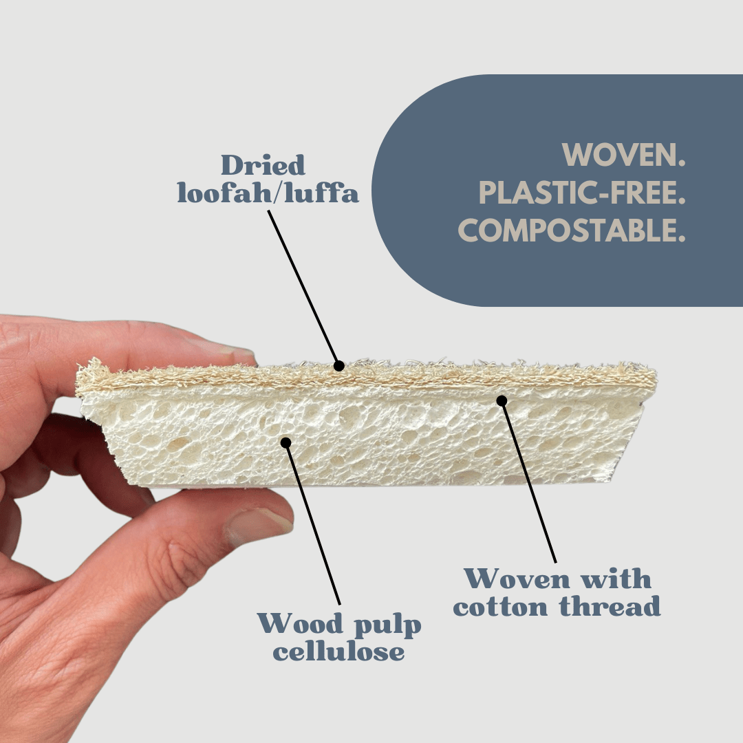 Loofah Cellulose Dishwashing Sponge Natural Cotton Stitched Plant - based Eco Friendly Luffa Scrubber Scouring Pads - Neuhabitat