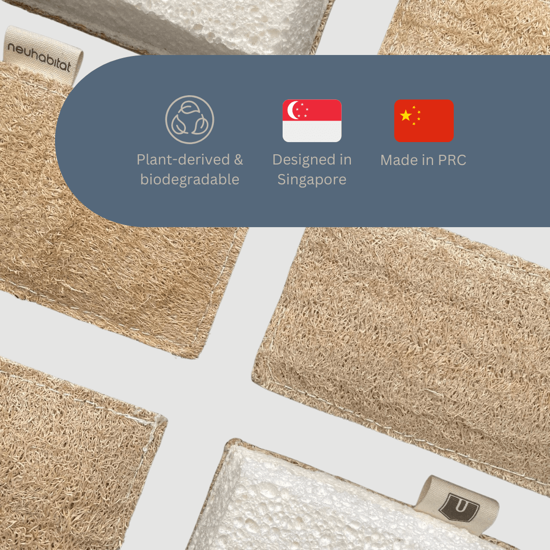 Loofah Cellulose Dishwashing Sponge Natural Cotton Stitched Plant - based Eco Friendly Luffa Scrubber Scouring Pads - Neuhabitat