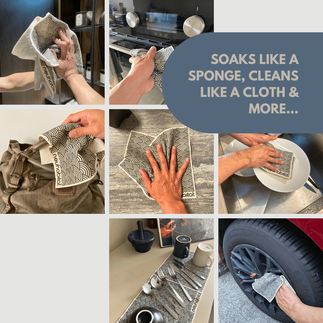 Swedish Dishcloth (EUR Collection) Earth Friendly Biodegradable Super Absorbent Multi - Purpose Cleaning White Sponge Cloth - Neuhabitat