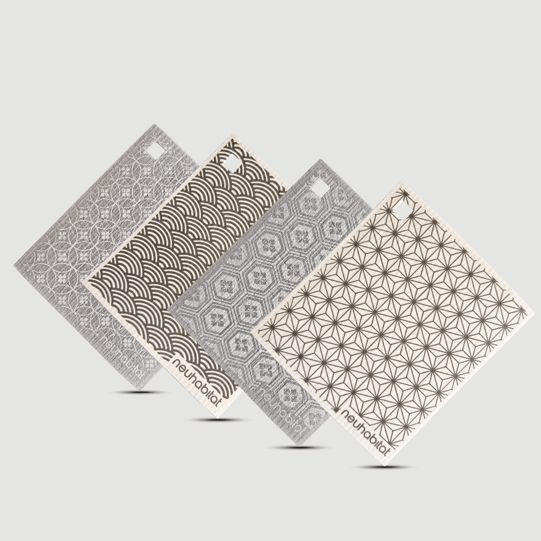 Swedish Dishcloth (EUR & JPN Collection) 4-Piece Set Earth Friendly Biodegradable Super Absorbent Multi-Purpose Cleaning White Sponge Cloth - Neuhabitat