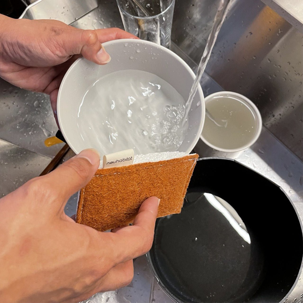 Coir Cellulose Dishwashing Sponge Natural Cotton Stitched Plant - based Eco Friendly Coconut Fiber Scrubber Scouring Pads - Neuhabitat