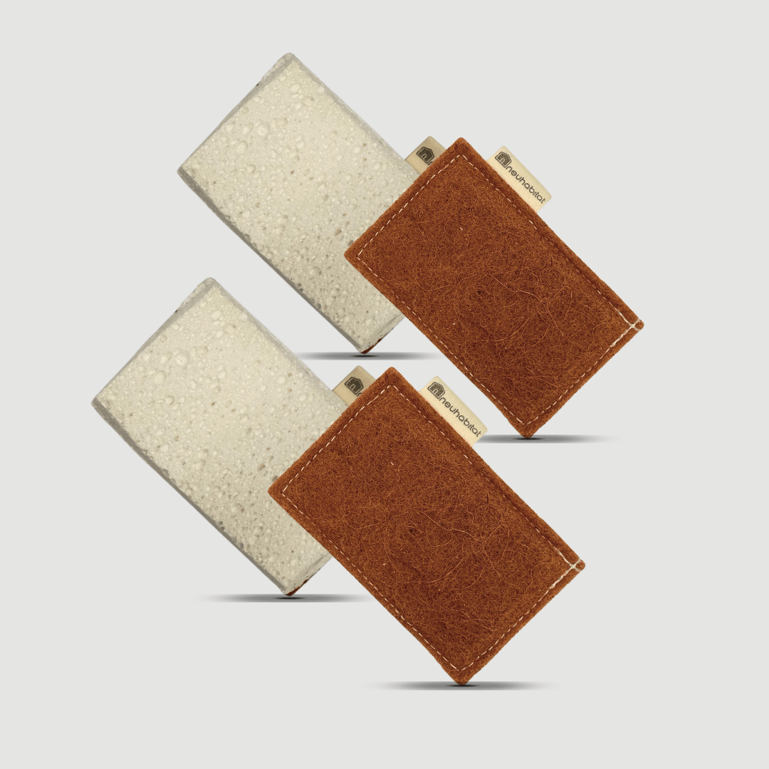 Coir Kitchen Sponge 2 - Piece Set Coconut Cellulose Dishwashing Natural Cotton Stitched Wood Pulp Eco Friendly Scrubber Scouring Pads - Neuhabitat