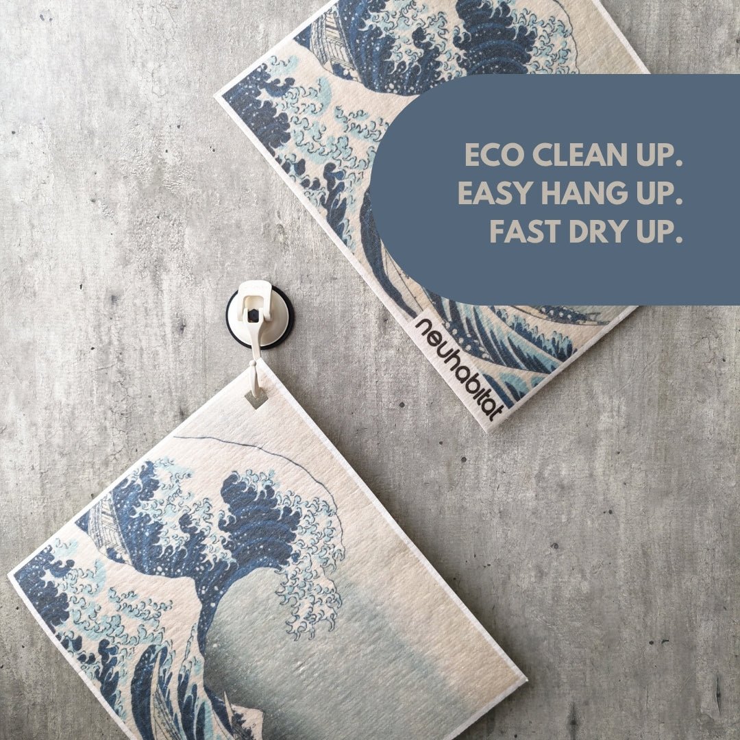 Extra Large Swedish Dishcloth With Eyelet 2-Piece Set Earth Friendly Biodegradable Super Absorbent Multi-Purpose Cleaning White Sponge Cloth - Neuhabitat