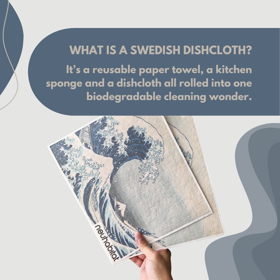 Extra Large Swedish Dishcloth With Eyelet 2-Piece Set Earth Friendly Biodegradable Super Absorbent Multi-Purpose Cleaning White Sponge Cloth - Neuhabitat