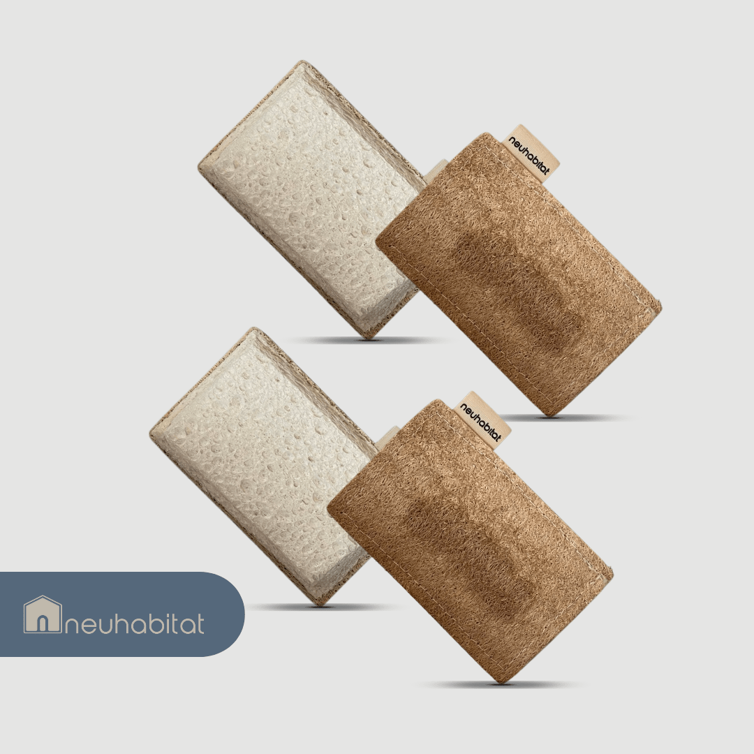 Loofah Cellulose Dishwashing Sponge Natural Cotton Stitched Plant - based Eco Friendly Luffa Scrubber Scouring Pads - Neuhabitat