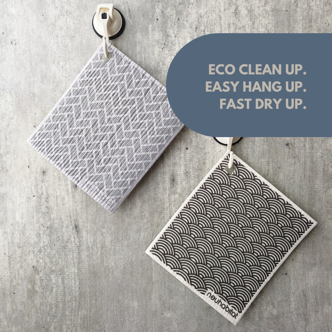 Swedish Dishcloth (EUR & JPN Collection) 4-Piece Set Earth Friendly Biodegradable Super Absorbent Multi-Purpose Cleaning White Sponge Cloth - Neuhabitat